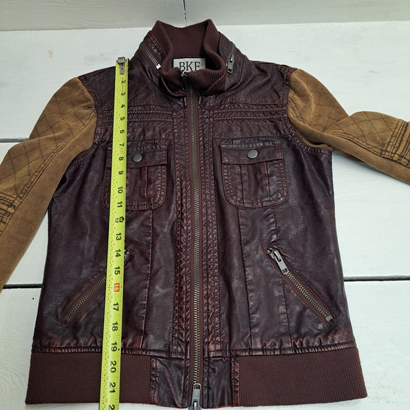 BKE Buckle Womens Faux Leather Jacket Brown Full-Zip Up Size Small. - Picture 4 of 8